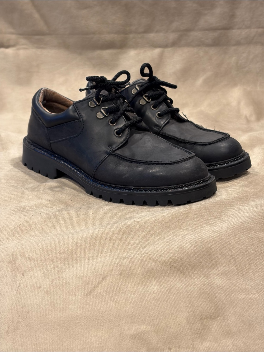 Black Leather Lug Sole Derby Shoes